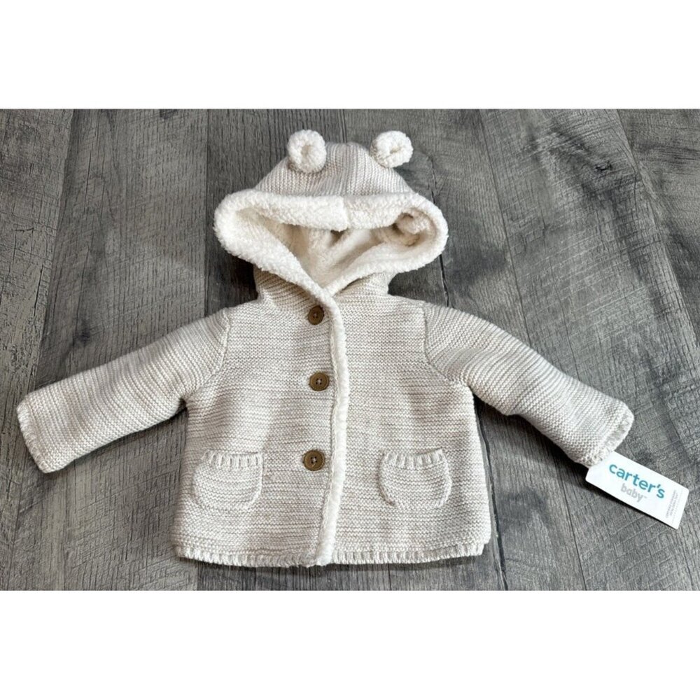 Carters Sherpa Fleece Lined Sweater Jacket Baby 3 Month Hoodie Winter Snow NEW